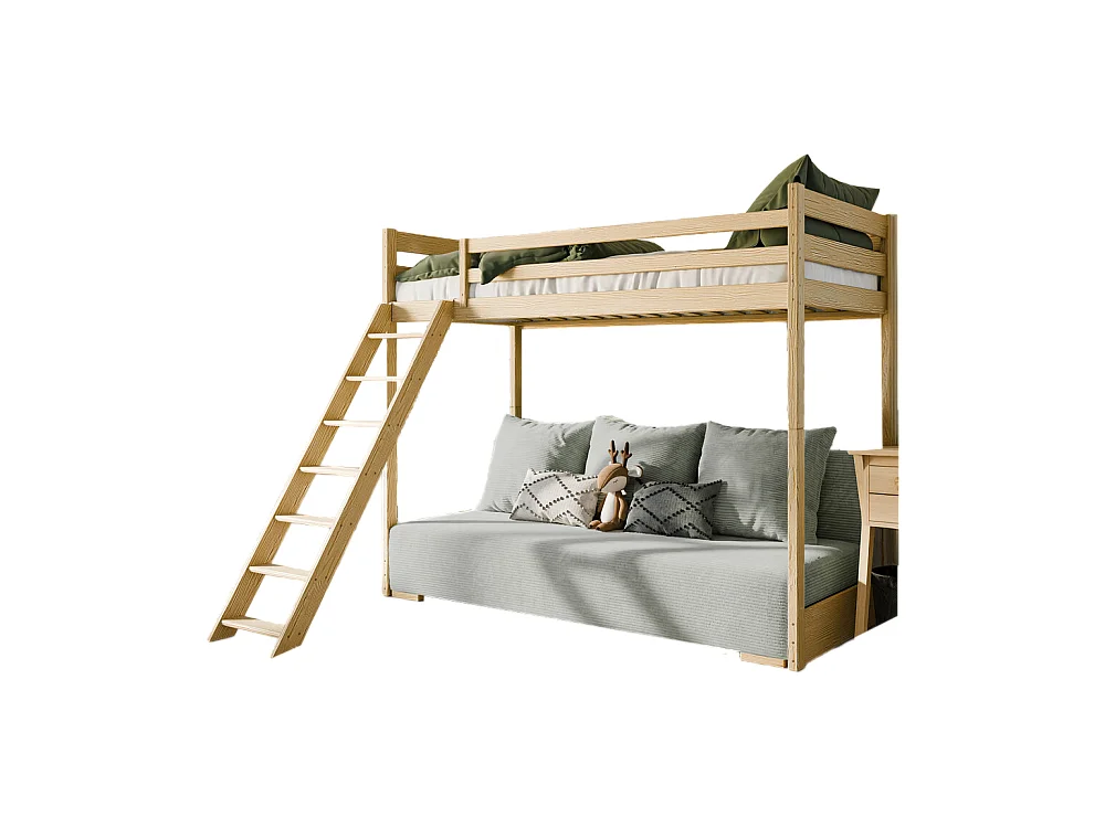 LIT MEZZANINE ET CANAPE SAFINO 90 x 200 / 140 x 200 Pin - gris