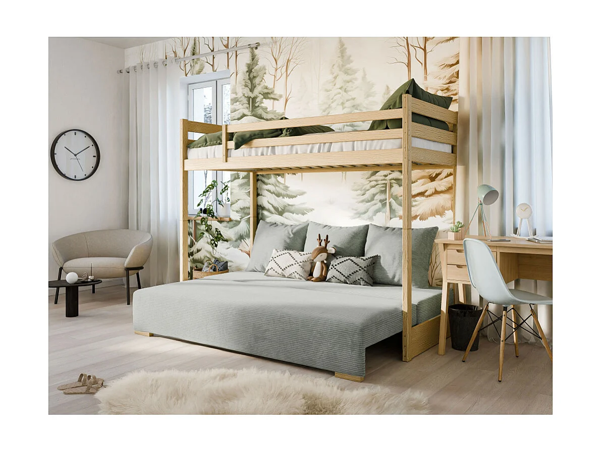 LIT MEZZANINE ET CANAPE SAFINO 90 x 200 / 140 x 200 Pin - gris