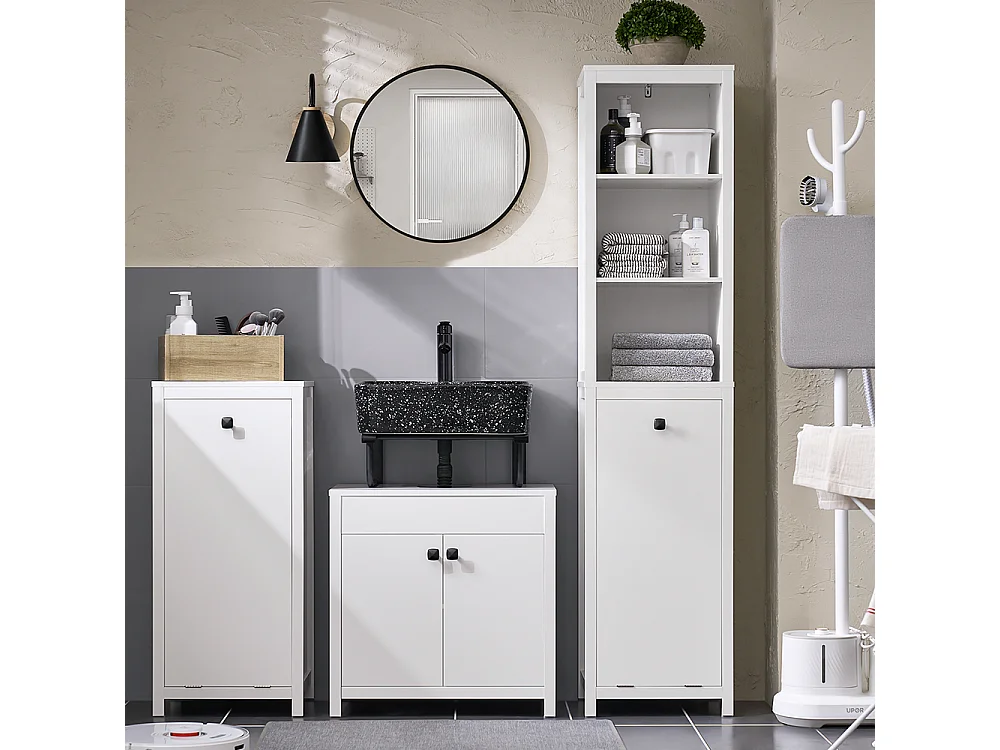 SoBuy Wastafelmeubel, 2-laags verstelbaar wastafelmeubel en 2 deuren, badkameropbergmeubel, opbergkast, wit, L60 x D35 x H60 cm, BZR98-W