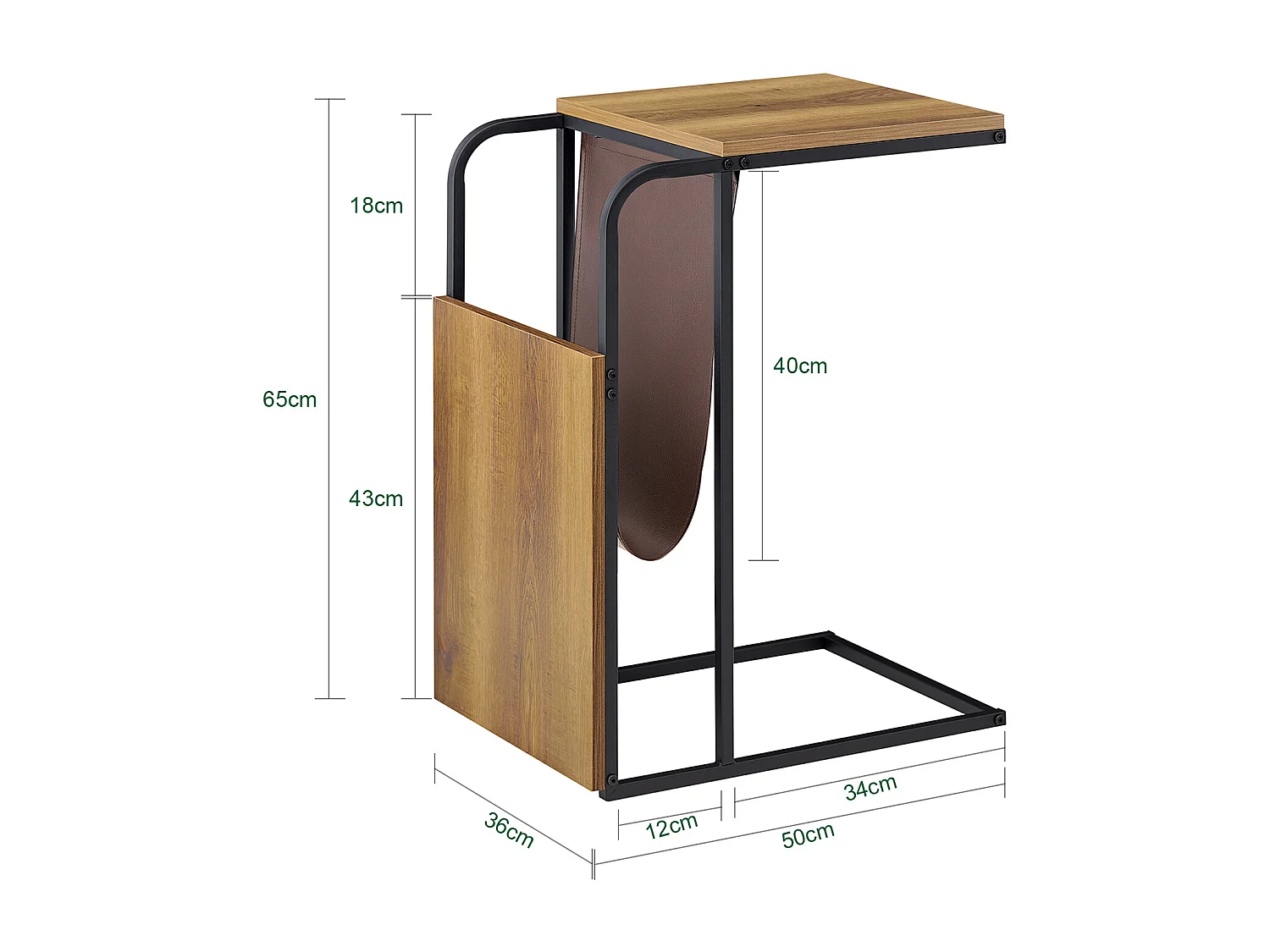 SoBuy FBT140-PF Bijzettafel C-vormige bank bijzettafel Koffietheetafel Vintage woonkamermeubilair, metalen frame, 36 x 50 x 65 cm SOBUY