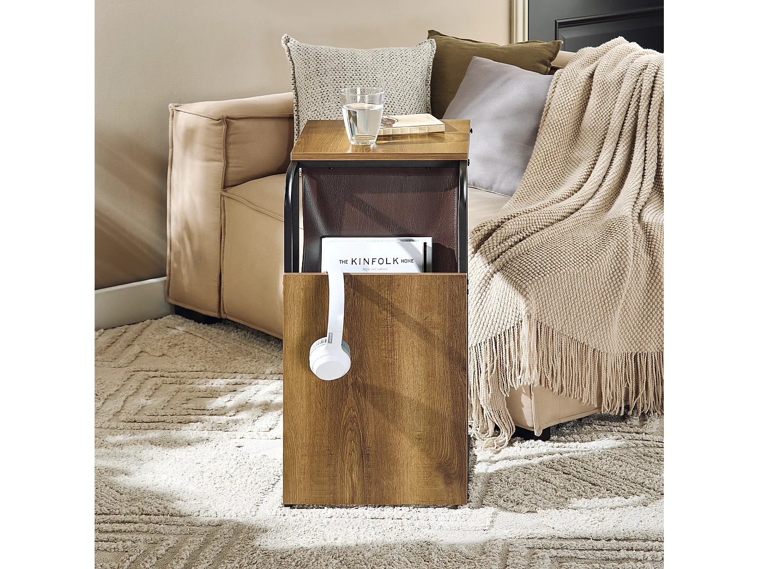 SoBuy FBT140-PF Bijzettafel C-vormige bank bijzettafel Koffietheetafel Vintage woonkamermeubilair, metalen frame, 36 x 50 x 65 cm SOBUY