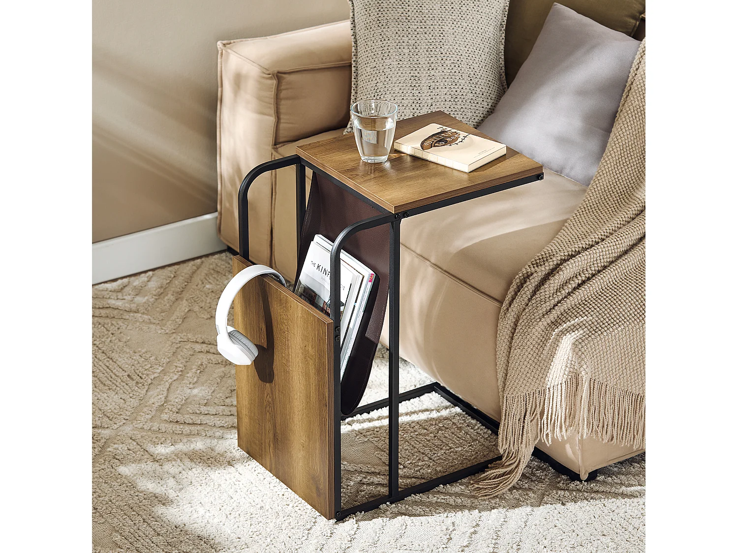 SoBuy FBT140-PF Bijzettafel C-vormige bank bijzettafel Koffietheetafel Vintage woonkamermeubilair, metalen frame, 36 x 50 x 65 cm SOBUY