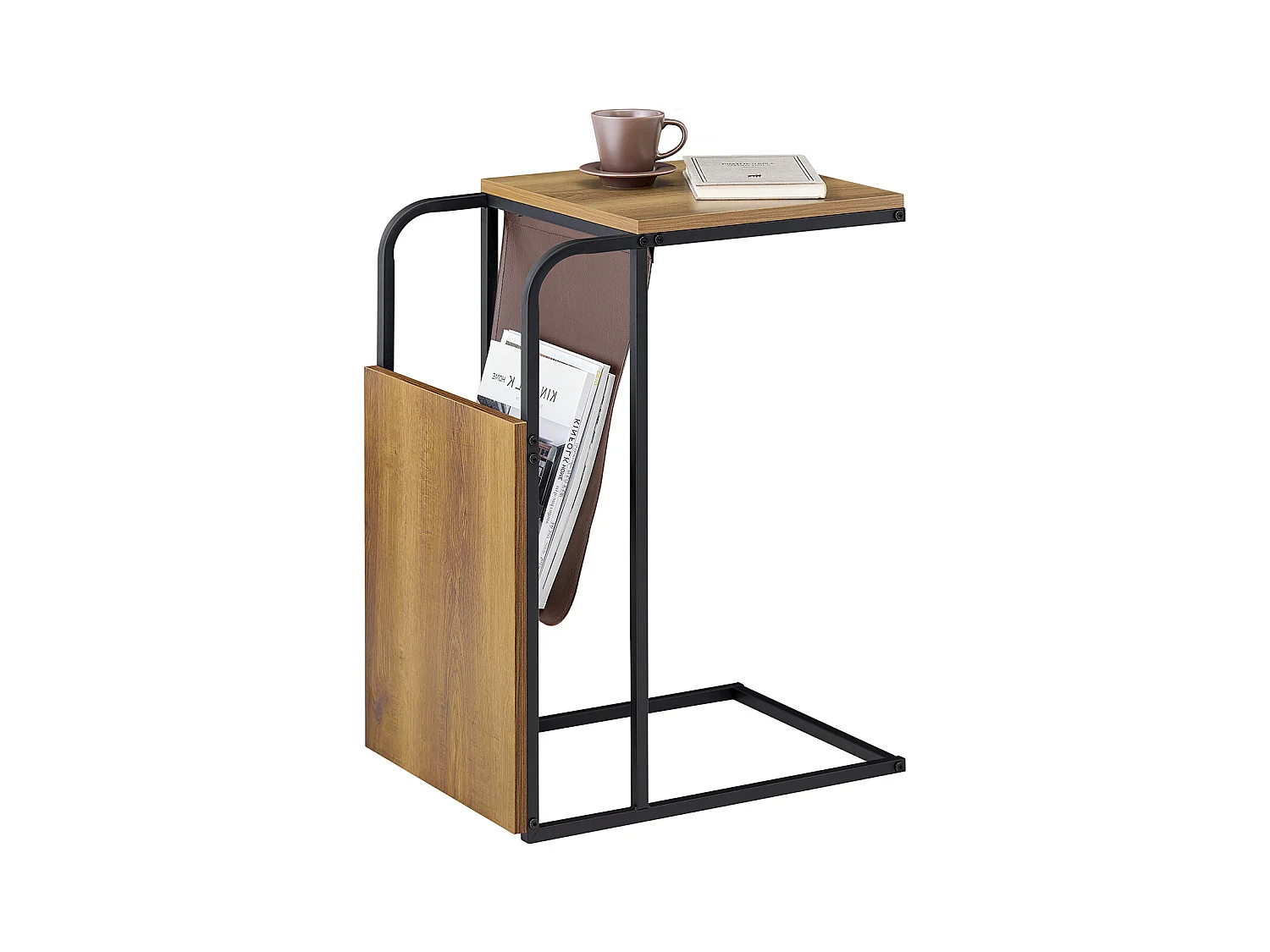 SoBuy Table d’Appoint Bout de Canapé en Forme C Table Basse à thé Meuble de Salon Vintage, Structure en métal, 36 x 50 x 65 cm, FBT140-PF