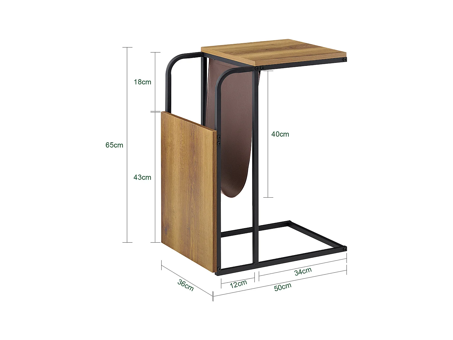 SoBuy Table d’Appoint Bout de Canapé en Forme C Table Basse à thé Meuble de Salon Vintage, Structure en métal, 36 x 50 x 65 cm, FBT140-PF
