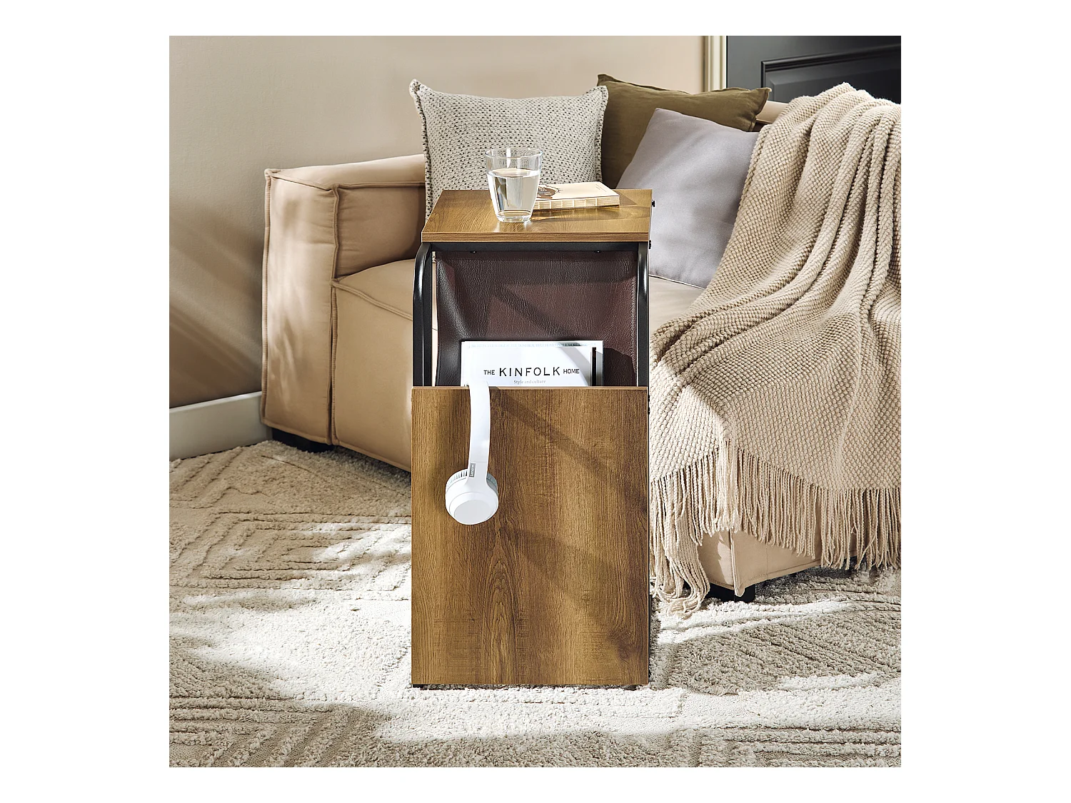 SoBuy Table d’Appoint Bout de Canapé en Forme C Table Basse à thé Meuble de Salon Vintage, Structure en métal, 36 x 50 x 65 cm, FBT140-PF