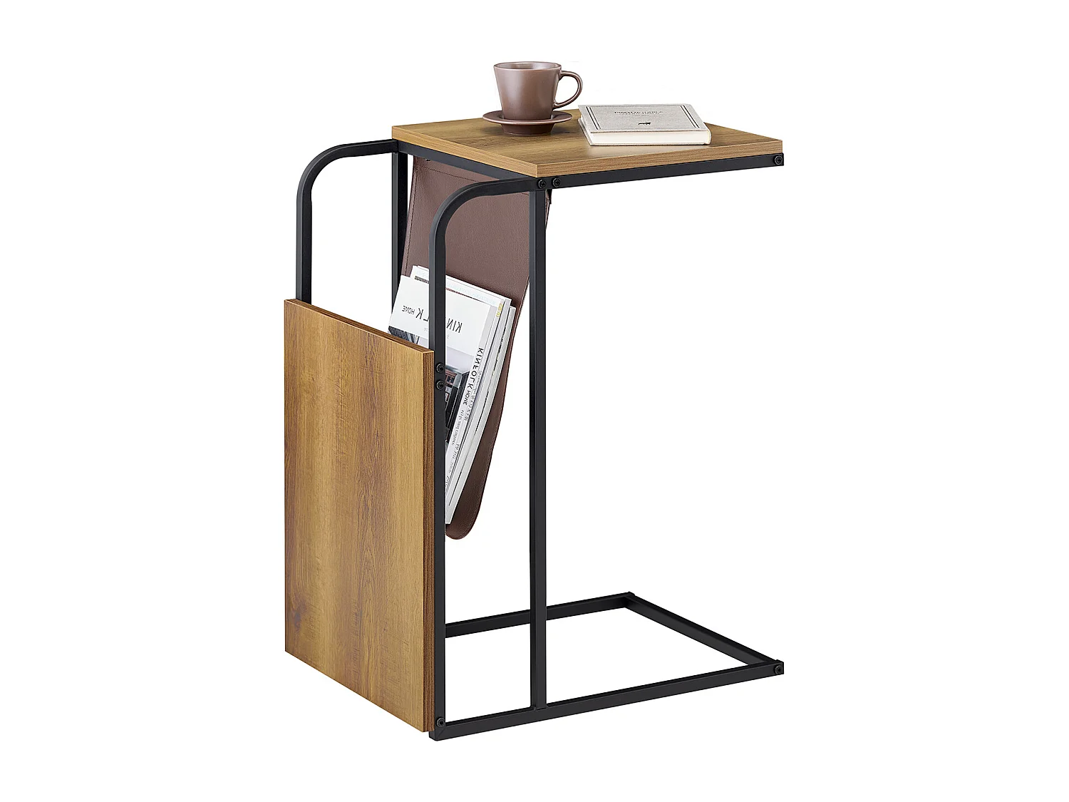 SoBuy Table d’Appoint Bout de Canapé en Forme C Table Basse à thé Meuble de Salon Vintage, Structure en métal, 36 x 50 x 65 cm, FBT140-PF