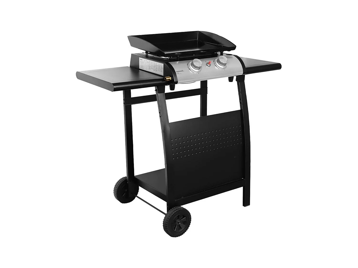 Plancha au gaz 2 brûleurs sur chariot - Porthos - 5kW. plancha à gaz avec desserte . cuisine extérieure. plaque émaillée. inox. barbecue