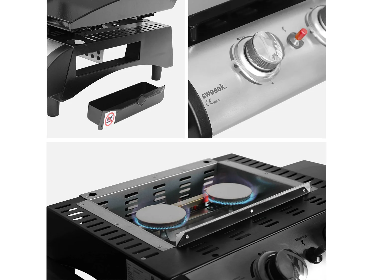 Plancha de gas 2 quemadores 5kw + carro negro