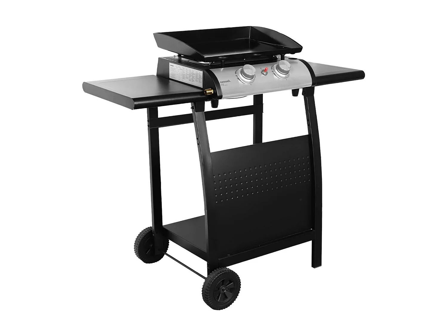 Plancha au gaz 2 brûleurs sur chariot - Porthos - 5kW. plancha à gaz avec desserte . cuisine extérieure. plaque émaillée. inox. barbecue