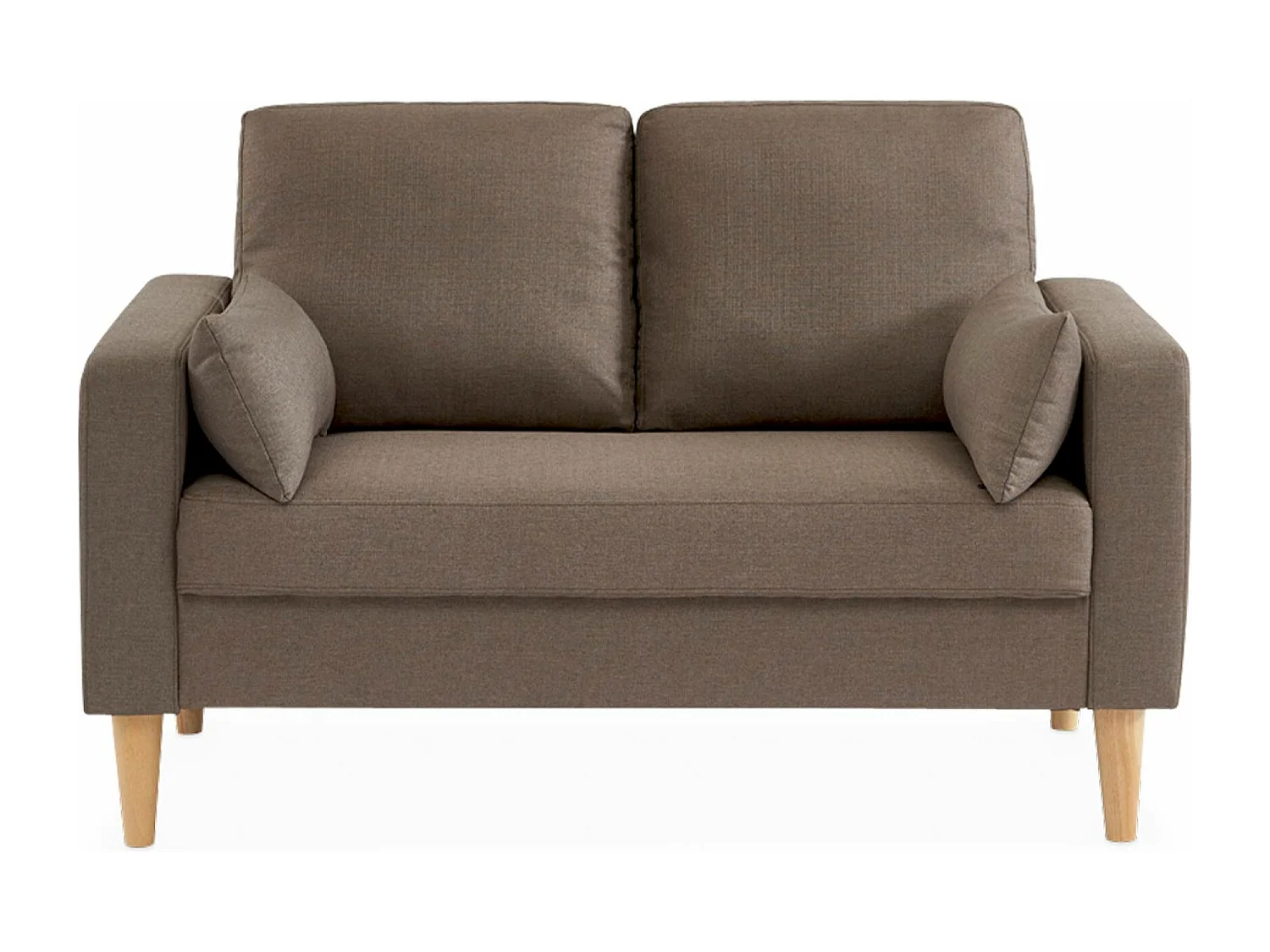 Canapé en tissu marron - Bjorn - Canapé 2 places fixe droit pieds bois. style scandinave