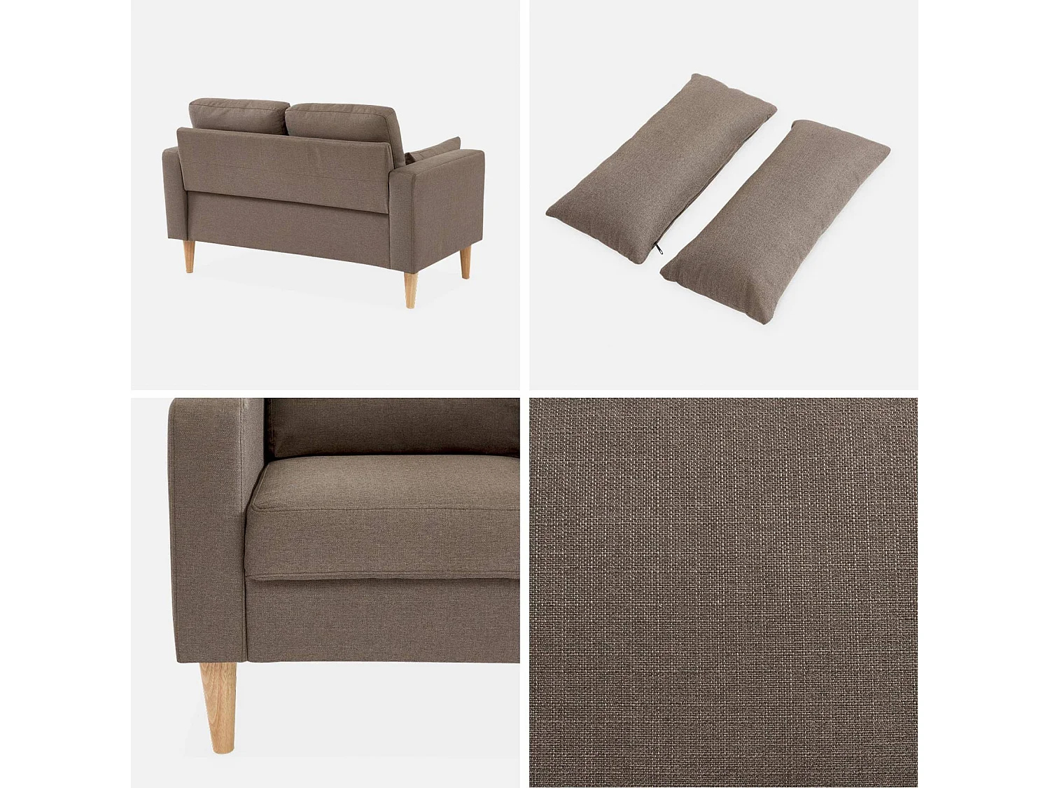 Canapé en tissu marron - Bjorn - Canapé 2 places fixe droit pieds bois. style scandinave