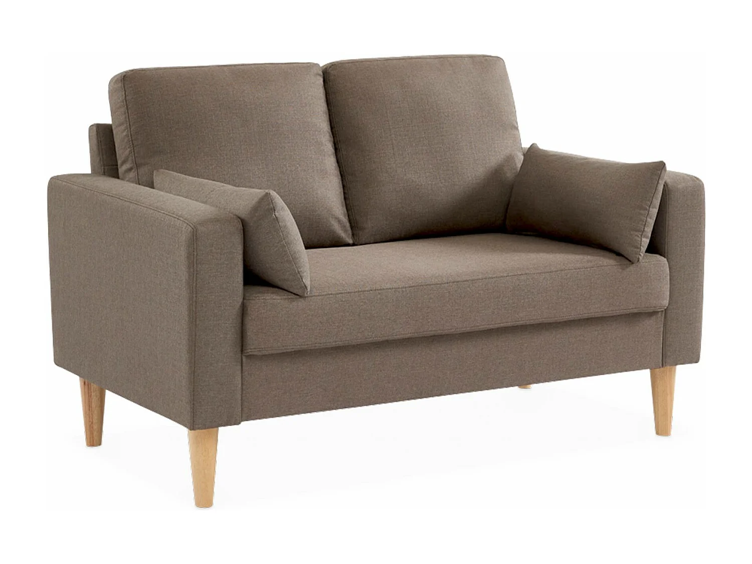 Divano in tessuto con gambe in legno, 2 posti, marrone