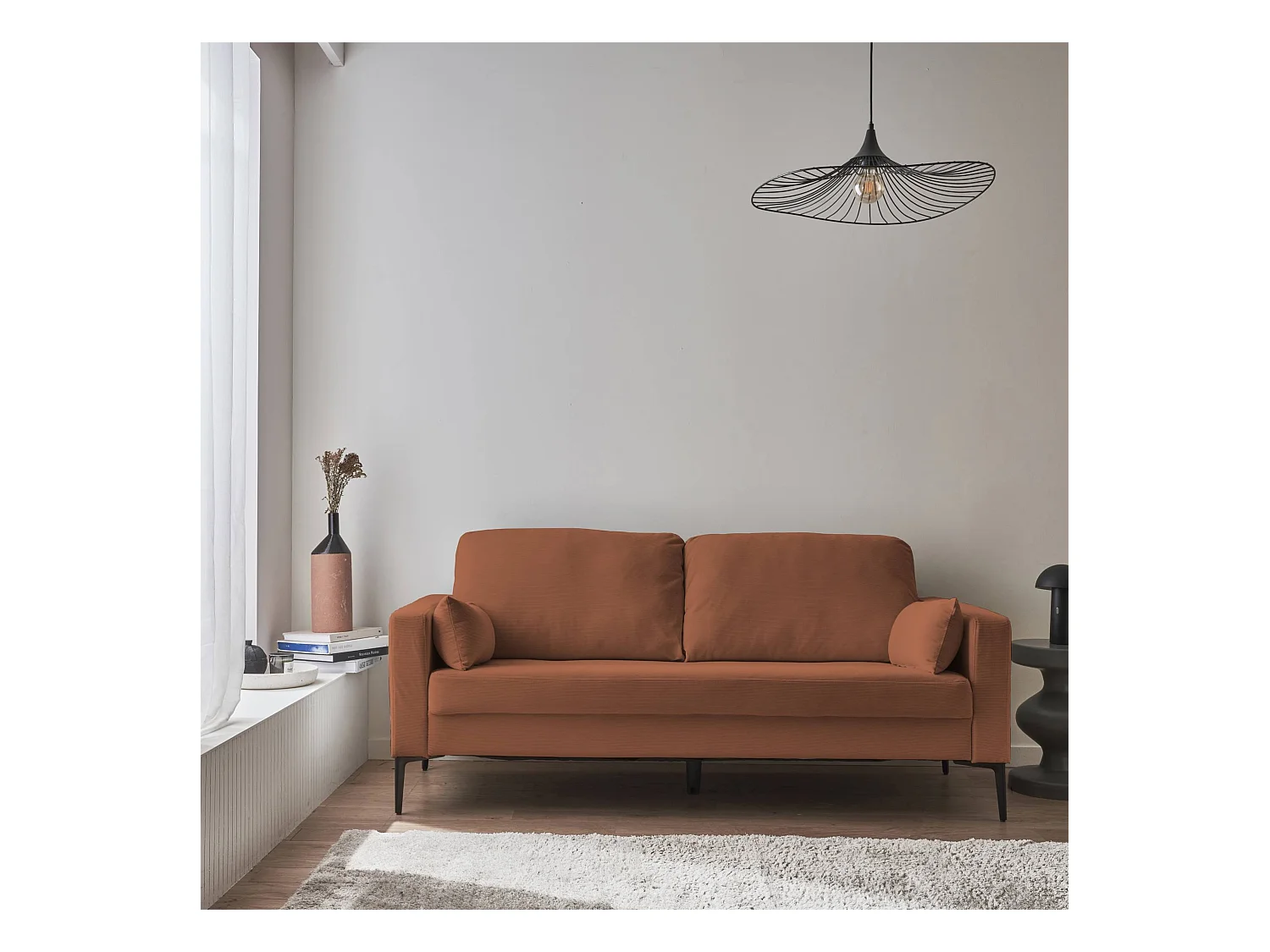 Sofá de pana con patas de metal de 3 plazas terracotta