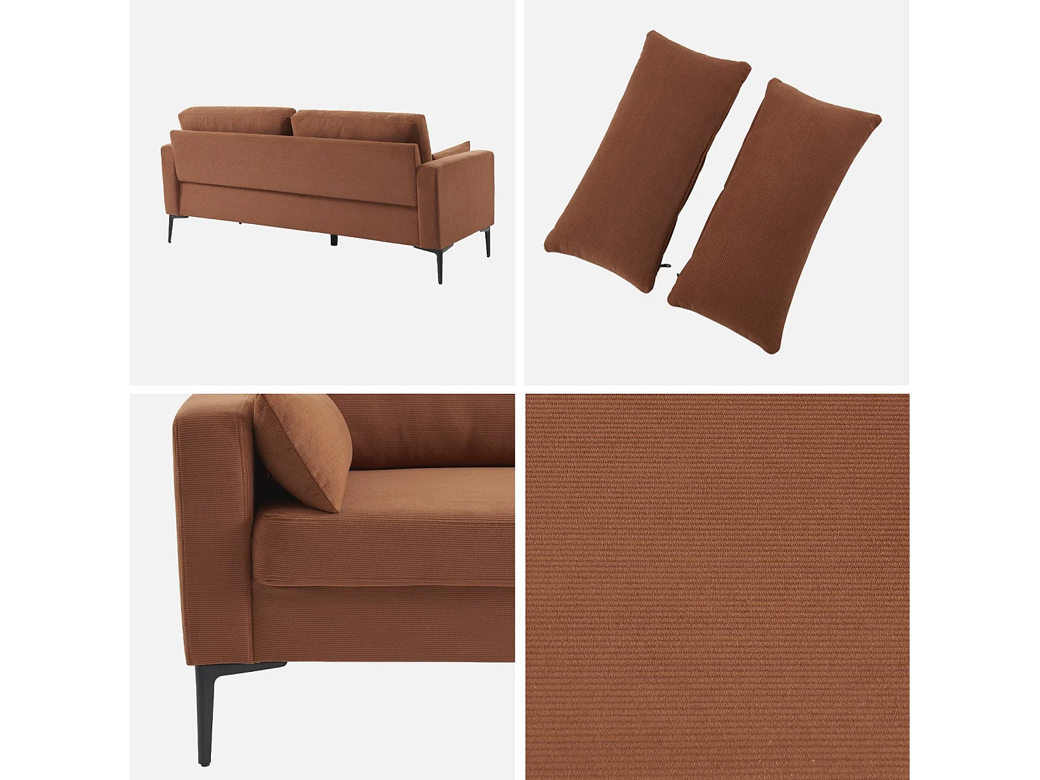 Sofá de pana con patas de metal de 3 plazas terracotta