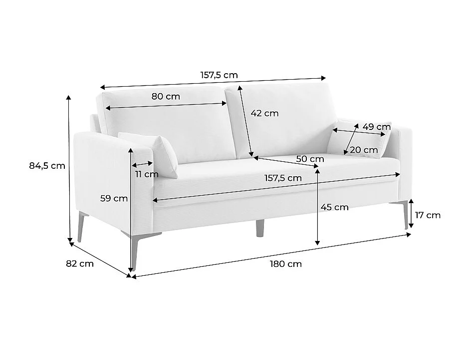 Sofá de pana con patas de metal de 3 plazas terracotta