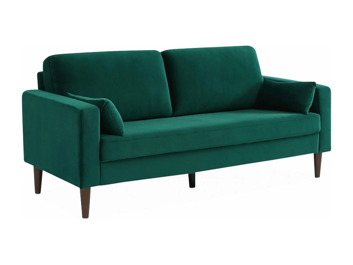 Sofá de terciopelo con patas de madera de hevea, 3 plazas verde ingles