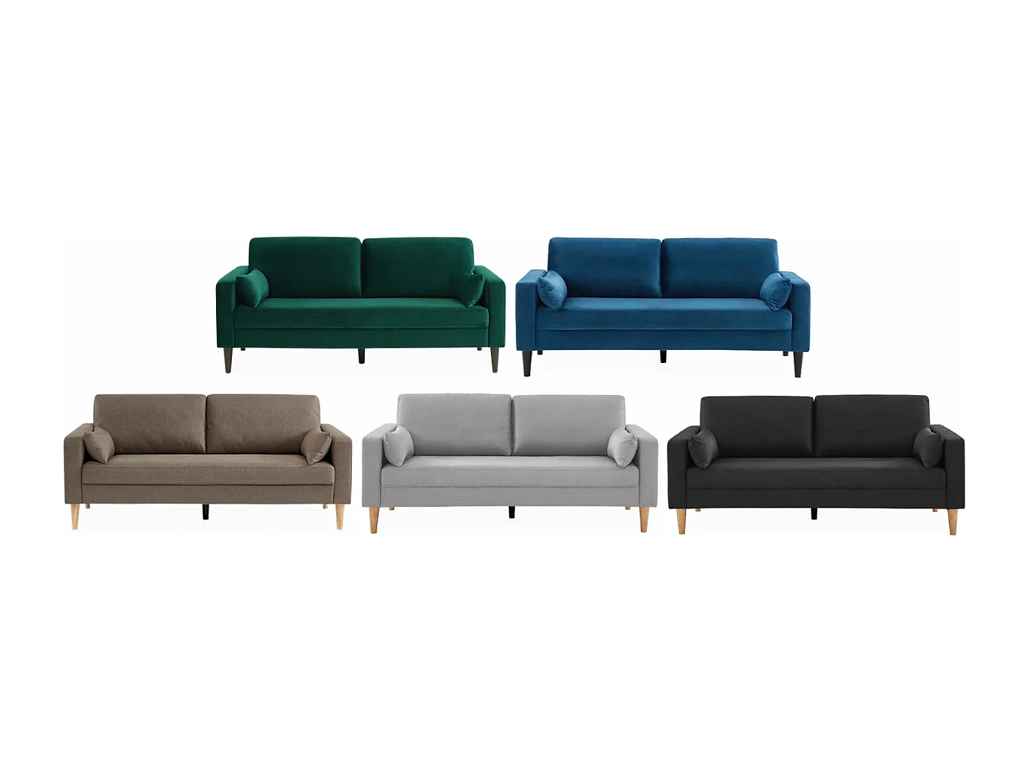 Sofá de terciopelo con patas de madera de hevea, 3 plazas verde ingles