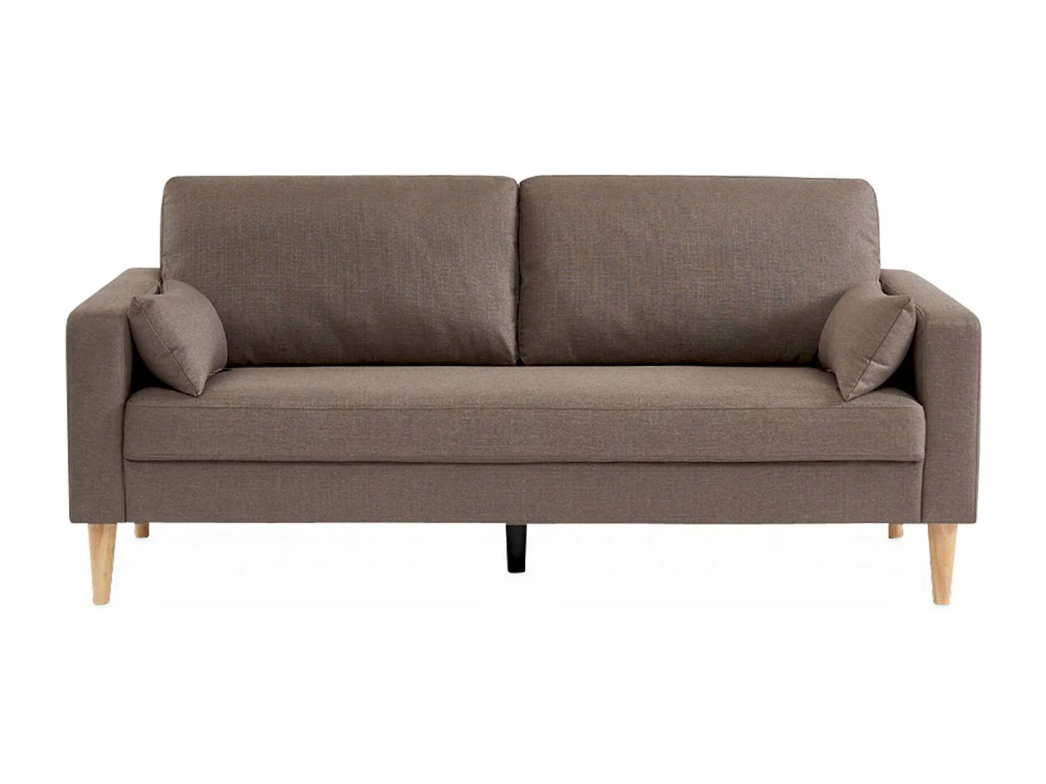 Divano 3 posti in tessuto, gambe legno, marrone