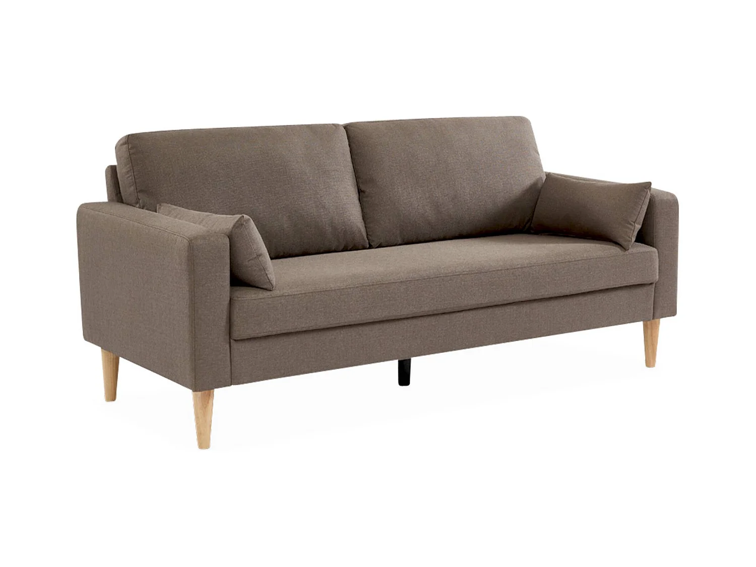 Canapé en tissu marron - Bjorn - Canapé 3 places fixe droit pieds bois. style scandinave