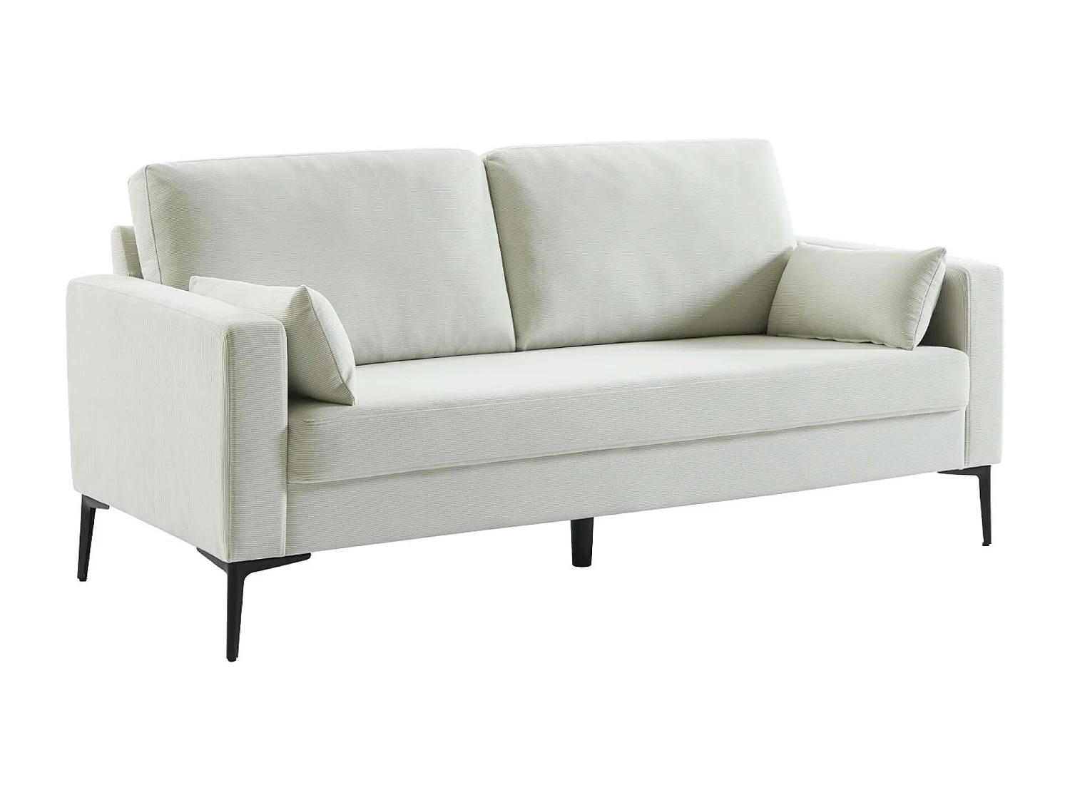 Divano a 3 posti in velluto a coste, gambe in metallo, bianco