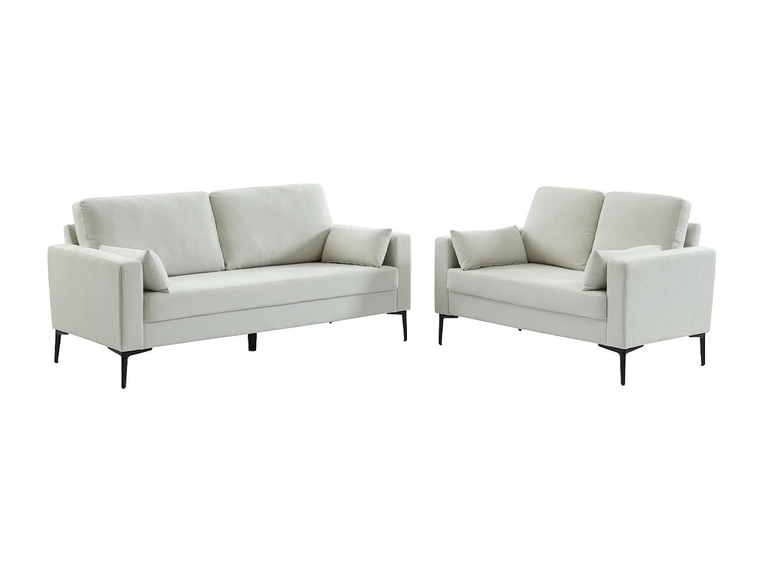 Divano a 3 posti in velluto a coste, gambe in metallo, bianco