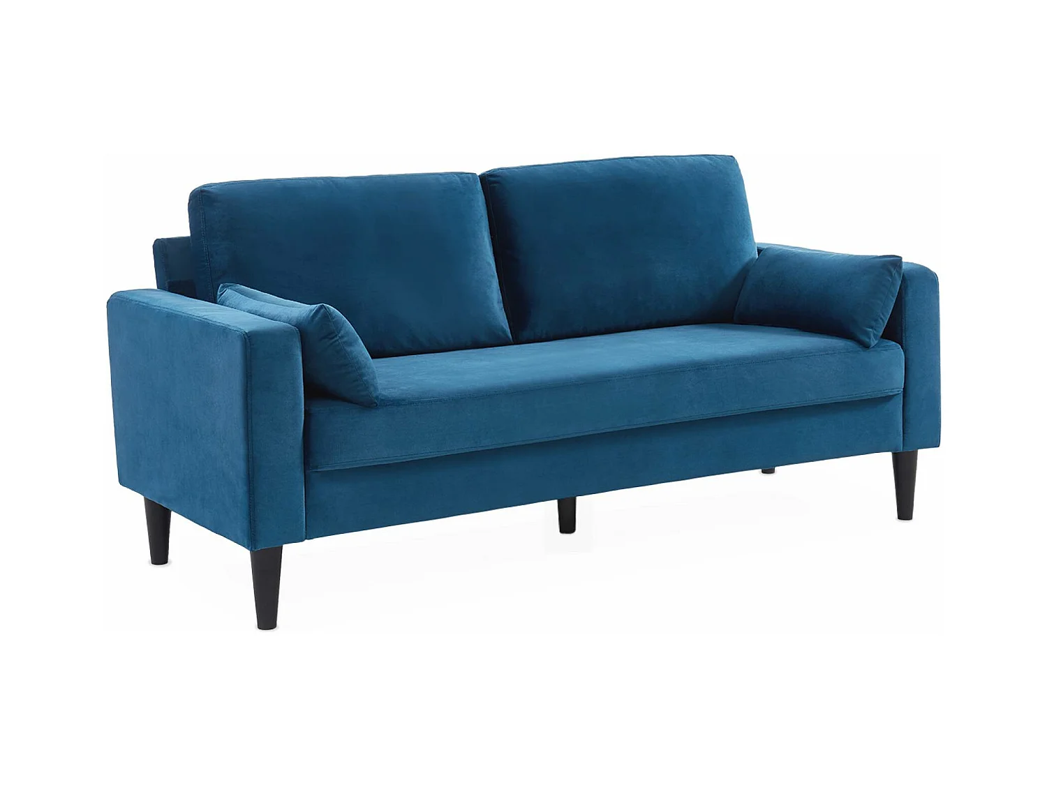 Canapé en velours bleu - Bjorn - Canapé 3 places fixe droit pieds bois. style scandinave