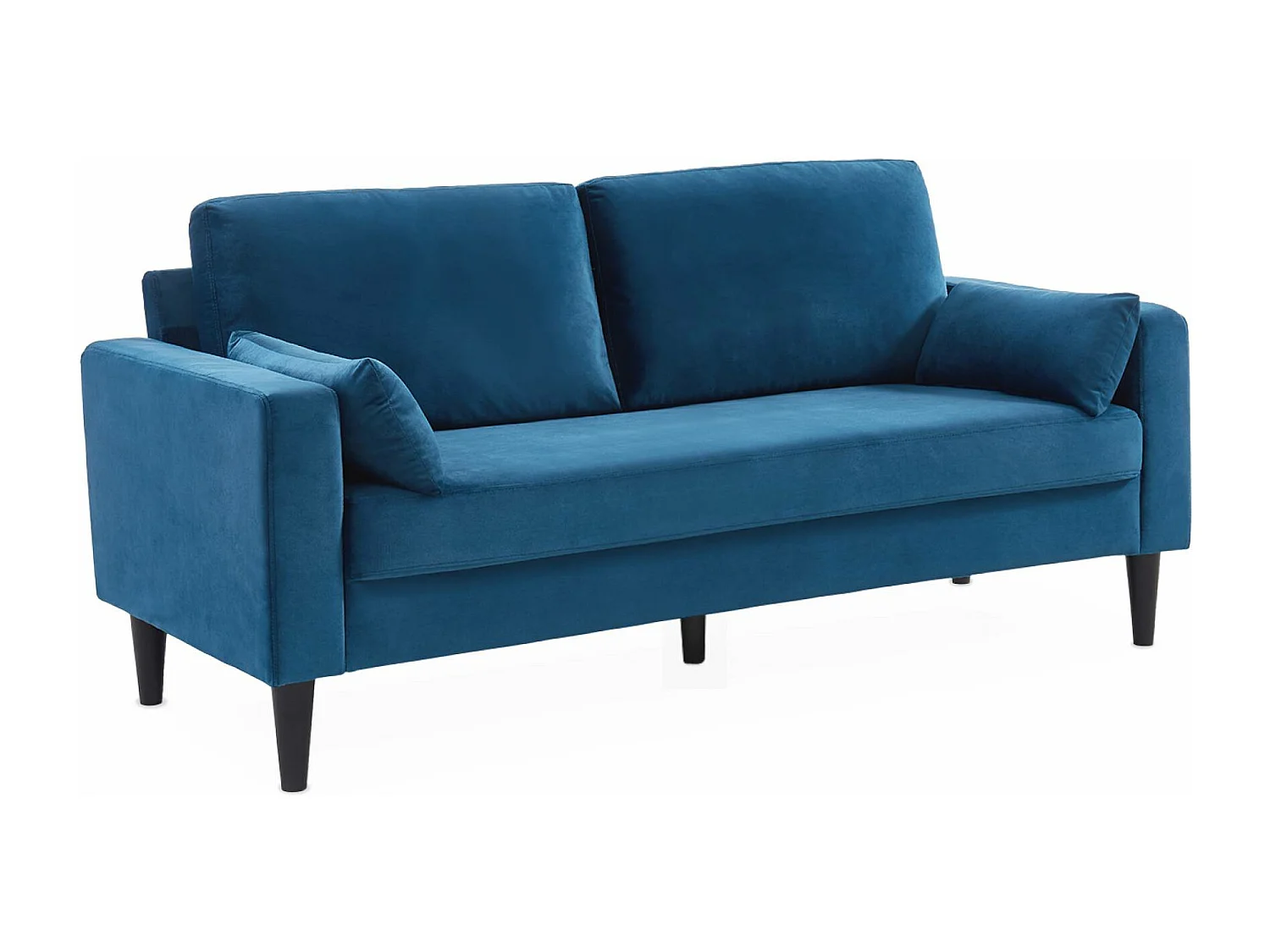 Canapé en velours bleu - Bjorn - Canapé 3 places fixe droit pieds bois. style scandinave