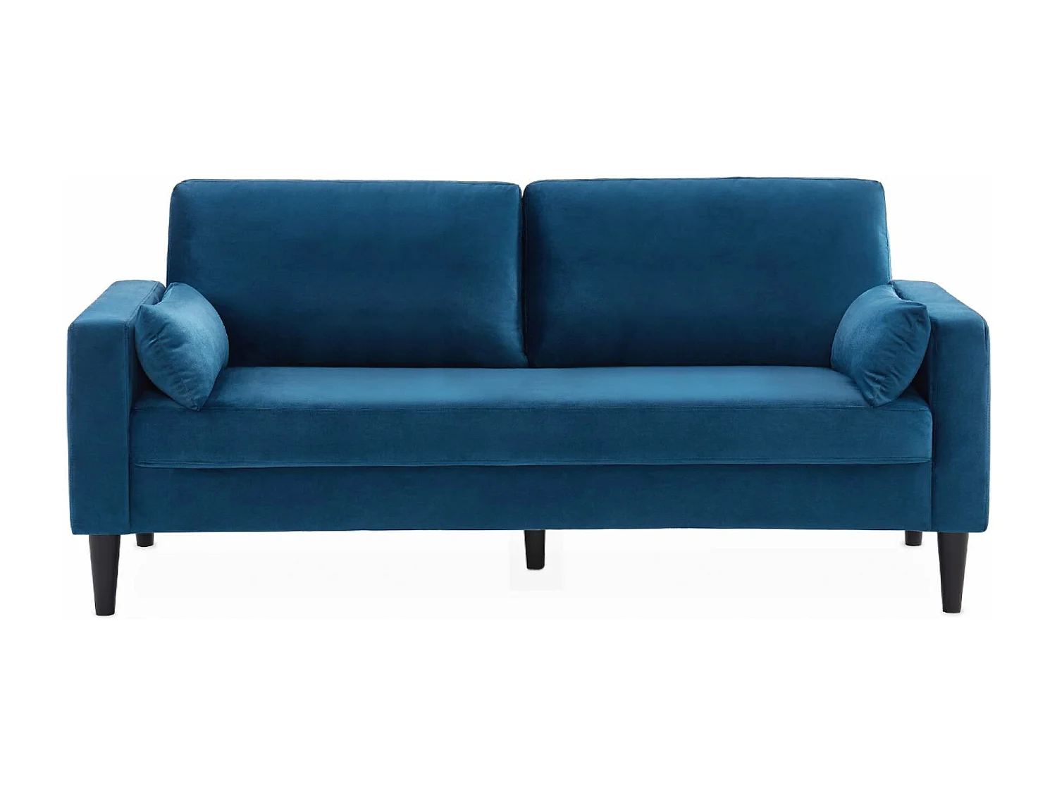 Canapé en velours bleu - Bjorn - Canapé 3 places fixe droit pieds bois. style scandinave