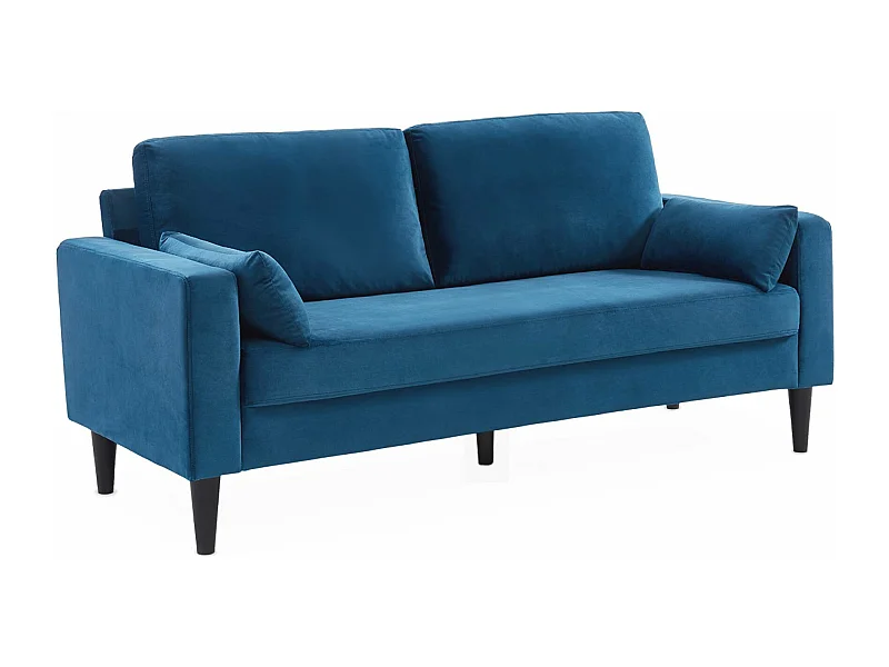 Sofá de terciopelo con patas de madera de hevea, 3 plazas azul