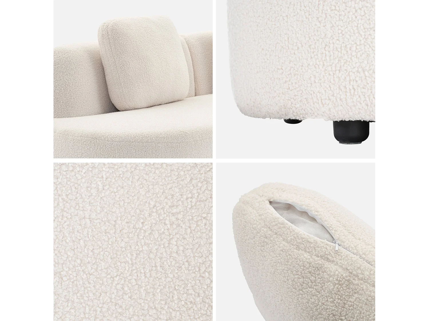 Divano virgola organico 3 posti bouclé, crema