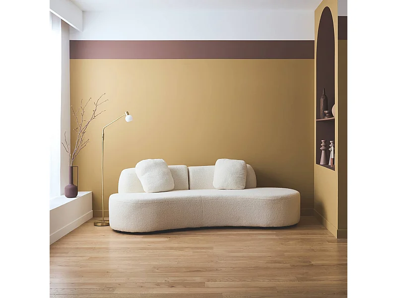 Canapé virgule 3 places en tissu bouclette forme organique - WAVE L 232 x P 97 x H 68cm