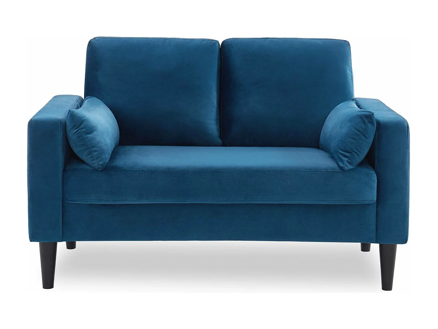 Divano in tessuto con gambe in legno, 2 posti, blu