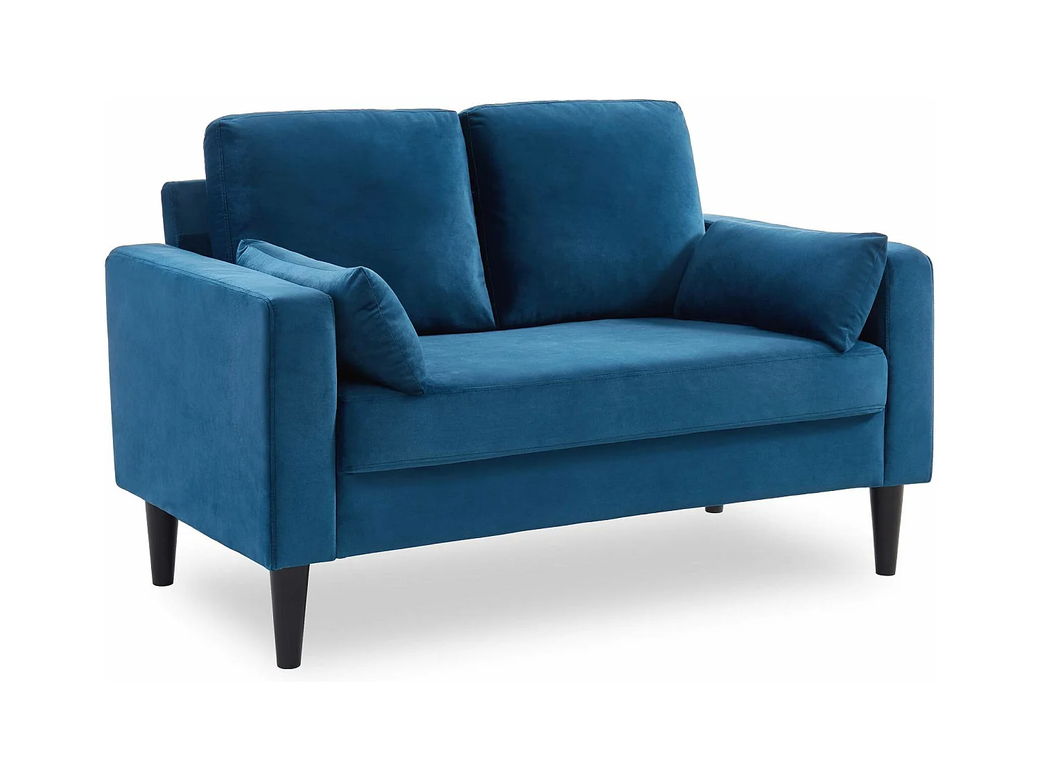 Canapé en velours bleu- Bjorn - Canapé 2 places fixe droit pieds bois style scandinave