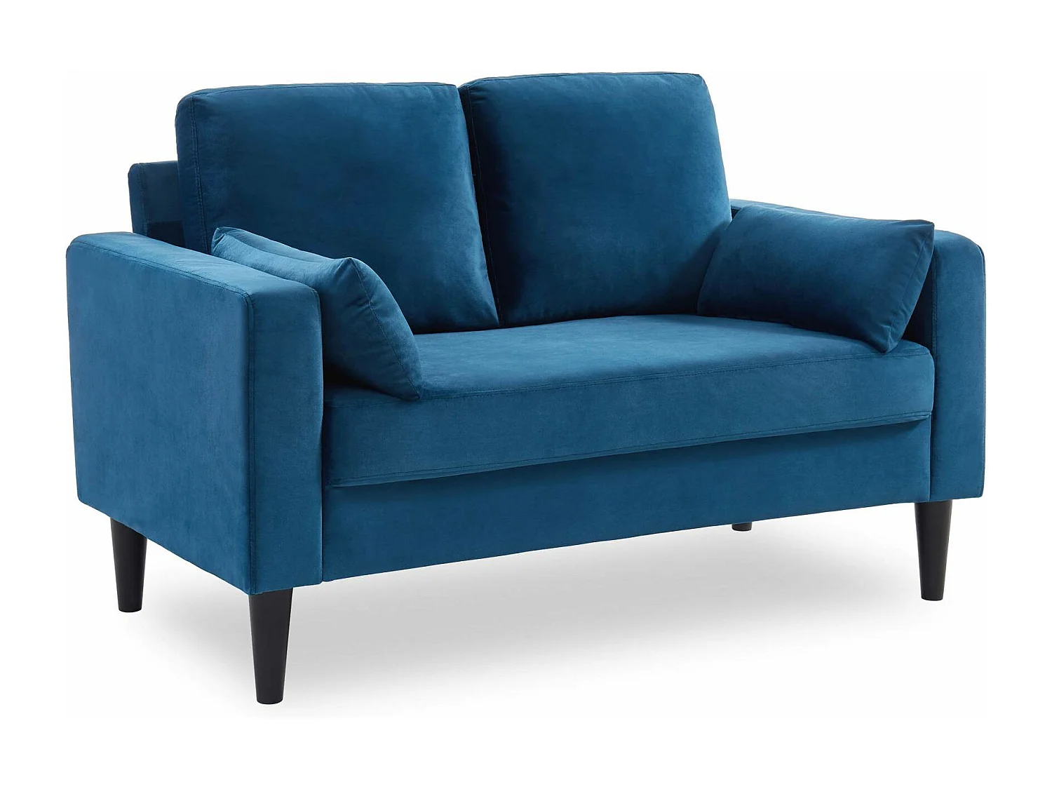 Canapé en velours bleu- Bjorn - Canapé 2 places fixe droit pieds bois style scandinave