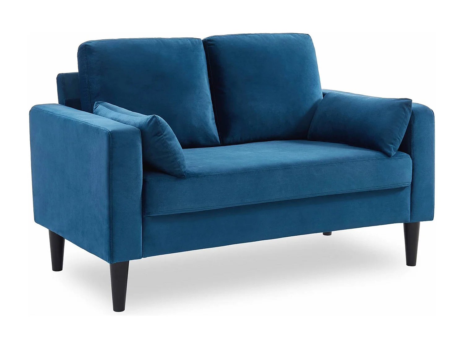 Divano in tessuto con gambe in legno, 2 posti, blu