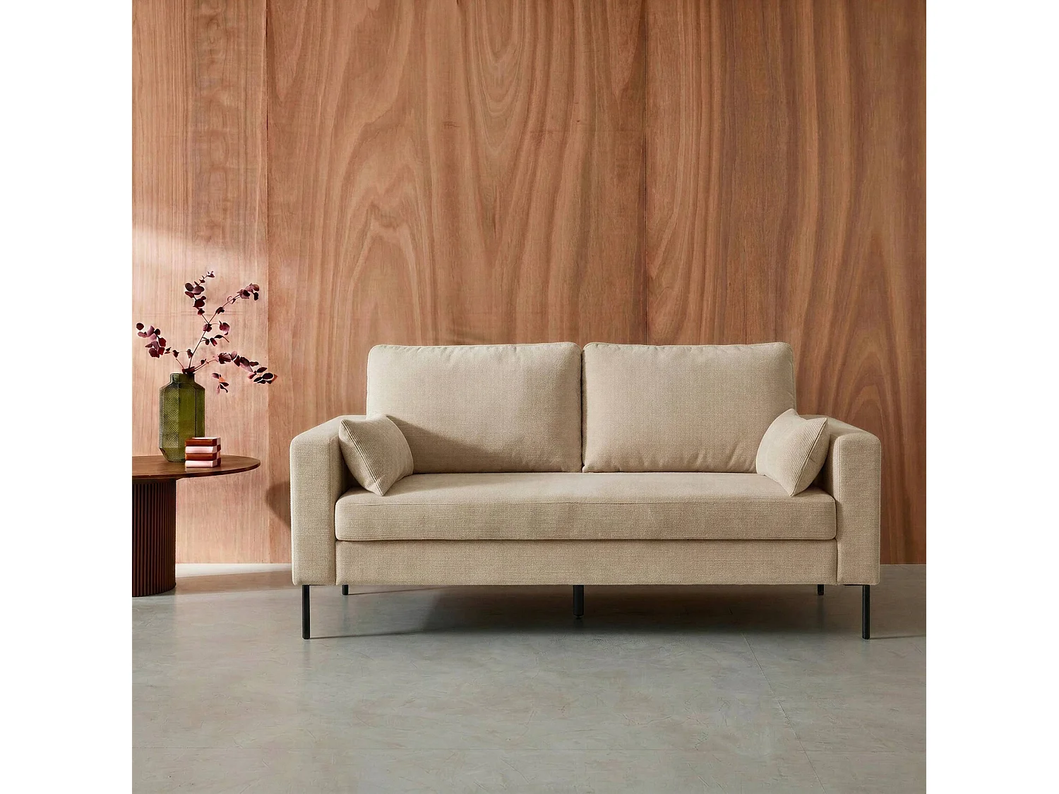 Divano in velluto a coste con gambe in metallo, 3 posti, beige