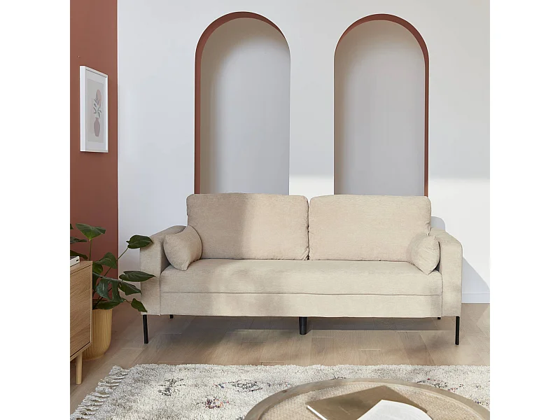 Divano in velluto a coste con gambe in metallo, 3 posti, beige