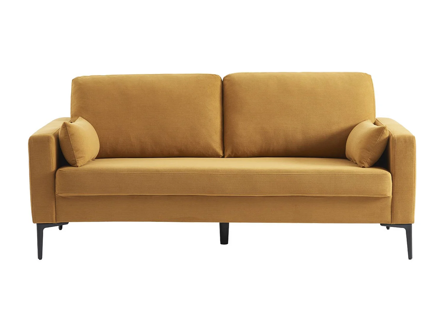 Divano a 3 posti in velluto a coste, gambe in metallo, ocra