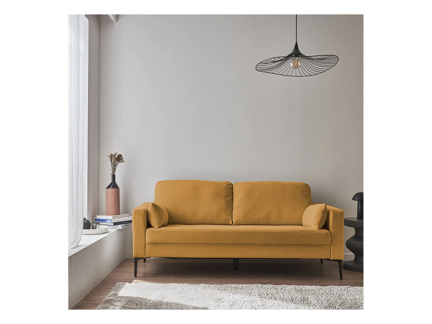 Sofá de pana con patas de metal de 3 plazas ocre