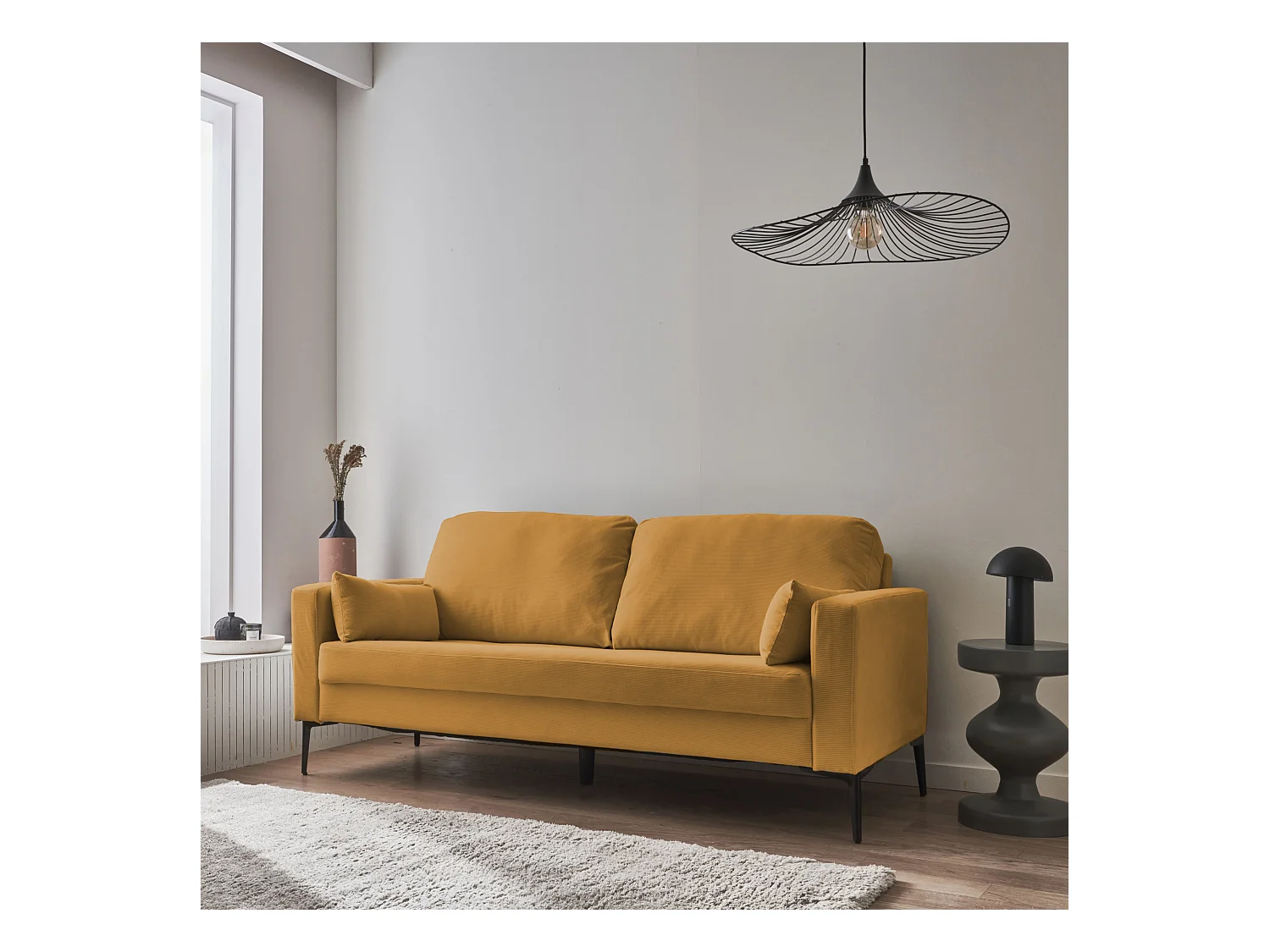 Sofá de pana con patas de metal de 3 plazas ocre