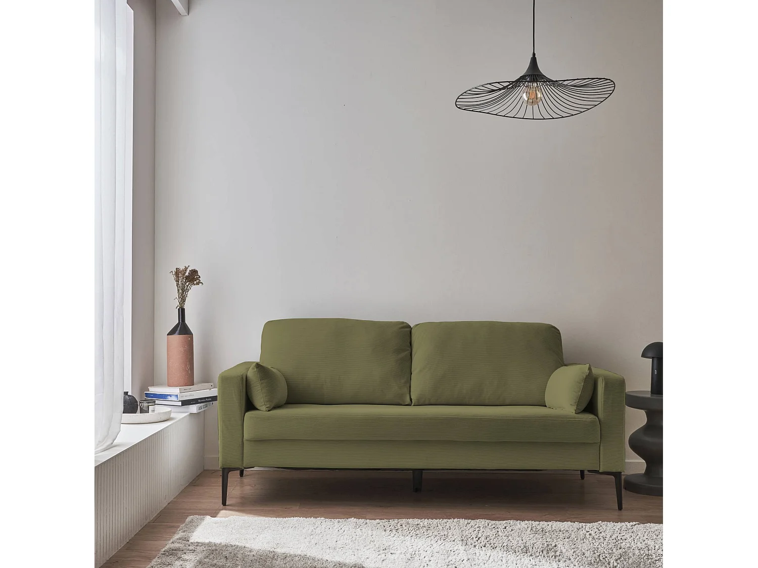 Sofá de pana con patas de metal de 3 plazas kaki oscuro