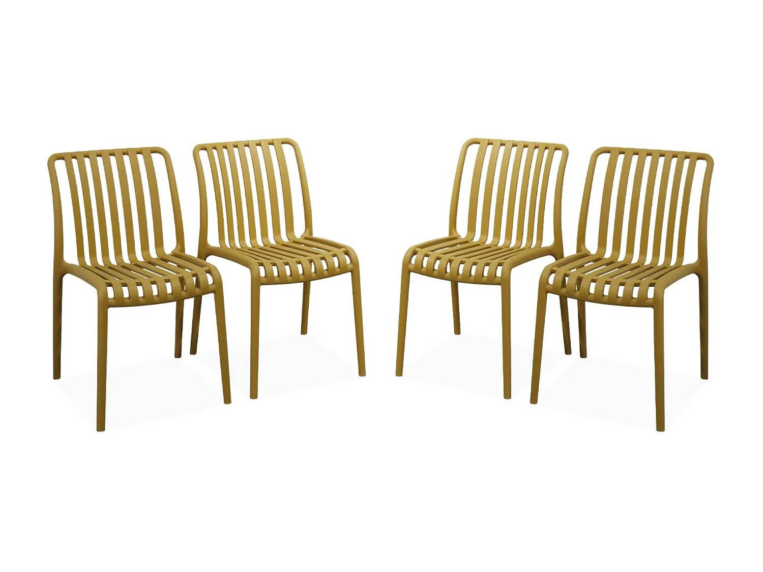 Lot de 4 chaises de jardin en plastique moutarde. empilables. déjà montées