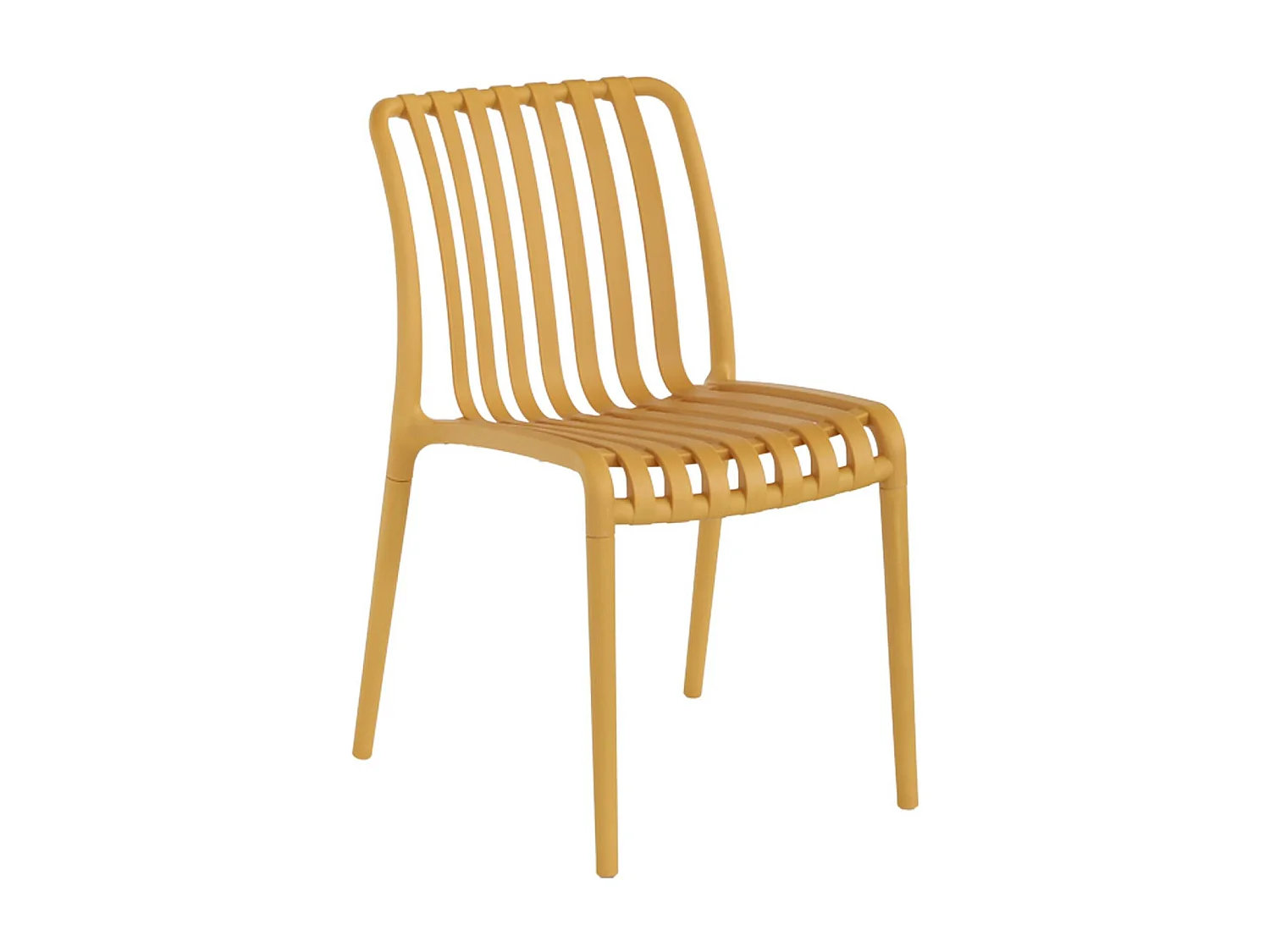 Lot de 4 chaises de jardin en plastique moutarde. empilables. déjà montées