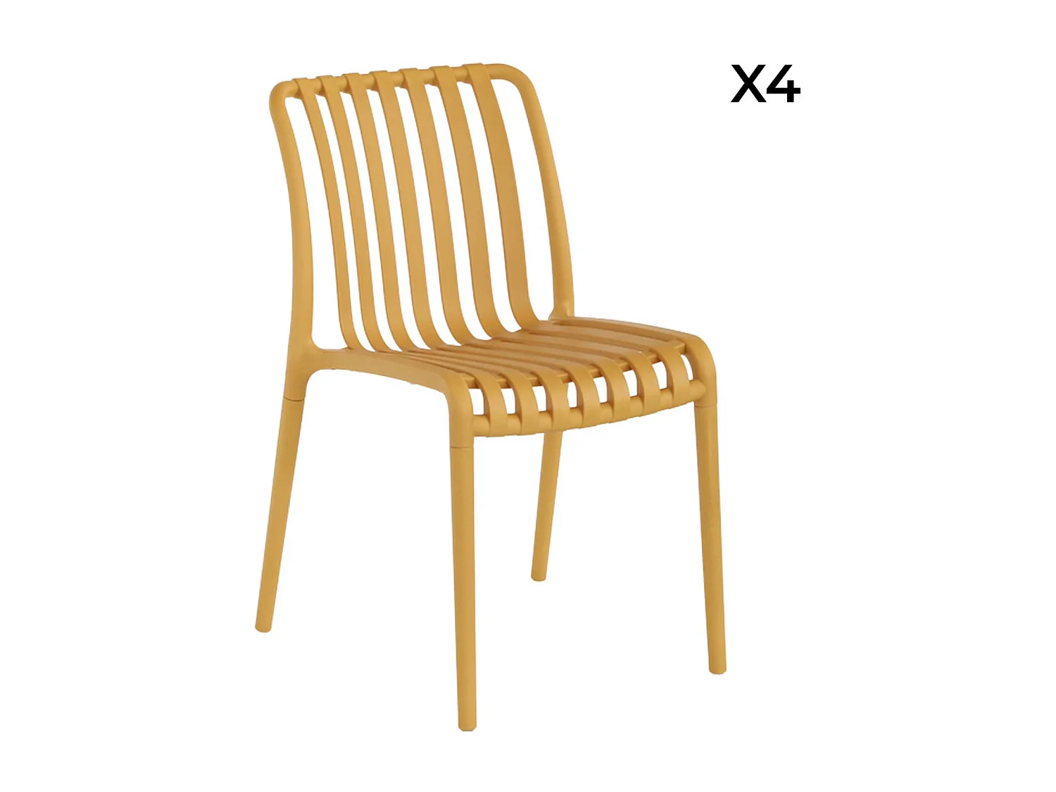 Lot de 4 chaises de jardin en plastique moutarde. empilables. déjà montées