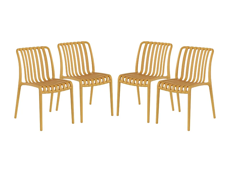 Lot de 4 chaises de jardin en plastique moutarde. empilables. déjà montées