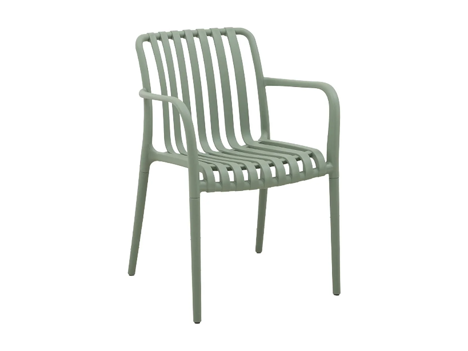 Lot de 4 fauteuils de jardin en plastique vert de gris. empilables. design linéaire