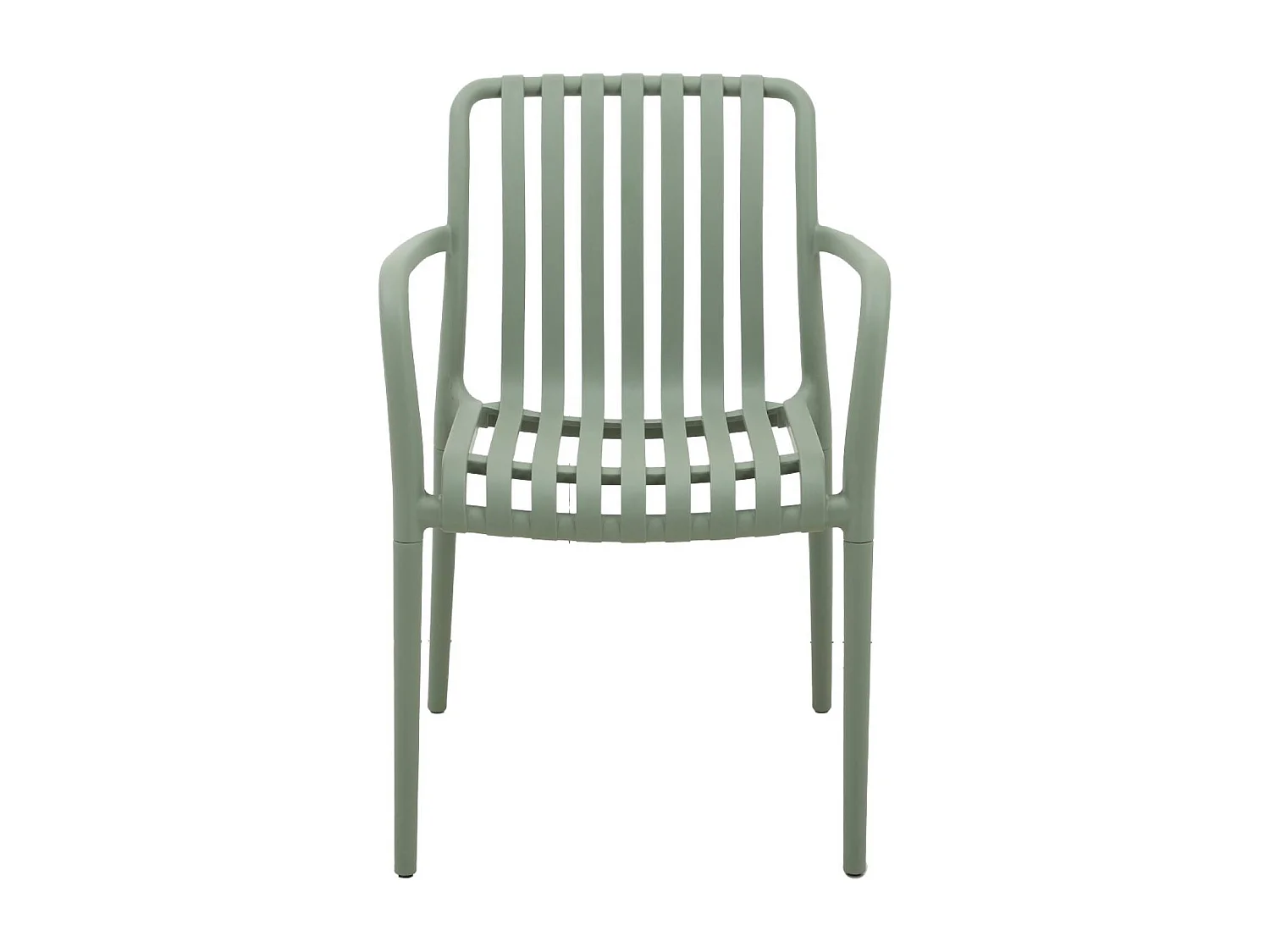 Lot de 4 fauteuils de jardin en plastique vert de gris. empilables. design linéaire
