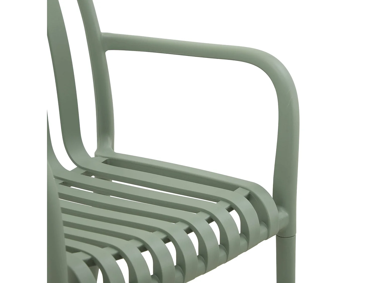 Lot de 4 fauteuils de jardin en plastique vert de gris. empilables. design linéaire