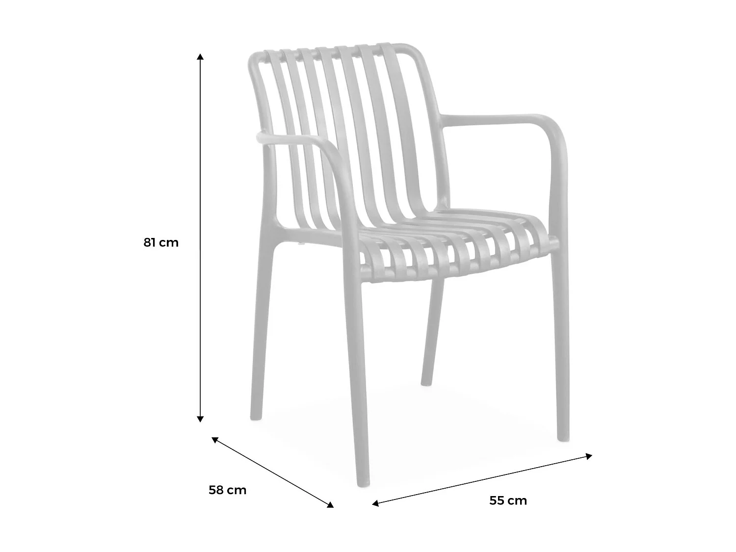 Lot de 4 fauteuils de jardin en plastique moutarde. empilables. design linéaire