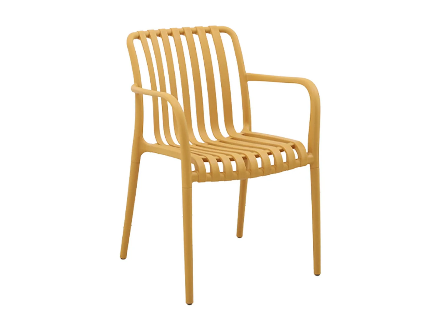 Lot de 4 fauteuils de jardin en plastique moutarde. empilables. design linéaire